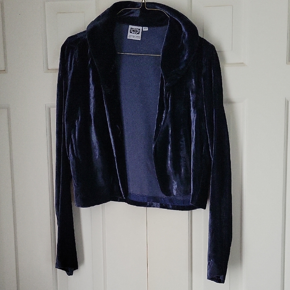 Johnny Was Collection Deep Blue Velvet Cropped Cardigan Sz Xs